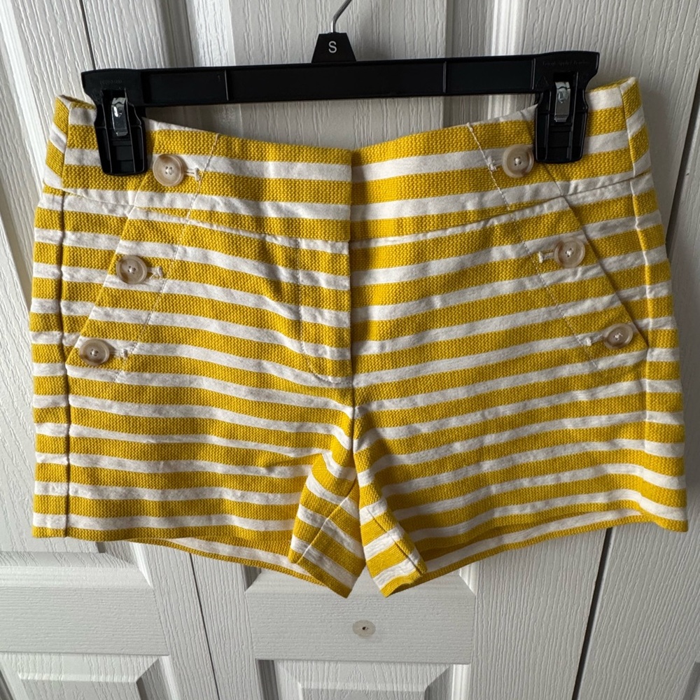 Yellow and White Striped Women's Shorts